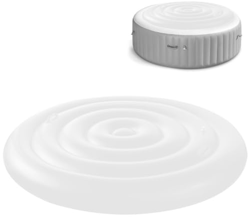 Couverture Thermique pour Bains à remous Ronde et Gonflable avec poignées, Couvercle de Bain à Remous de qualité supérieure et économe en énergie, Couverture De Spa Gonflable (Weiß, 165CM)