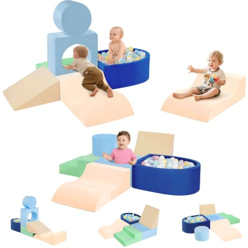 Bloques de construcción de espuma para niños con piscina de bolas para niños de 1 a 3 años, juego de 6 piezas con bloques de escalada, juego de escalada y gateo, regalo de cumpleaños (pelotas no