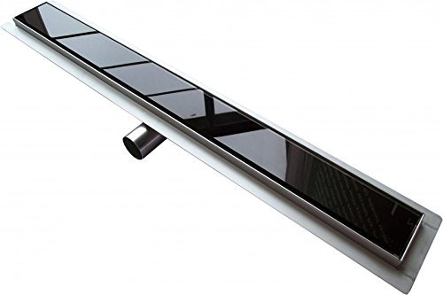 BERNSTEIN® Duschrinne 70cm für Duschkabine mit Glaseinsatz Schwarz Komplettset, Doppelseitiger Bodenablauf mit integriertem Siphon, Flache Edelstahl-Ablaufrinne GL01 für Badezimmer