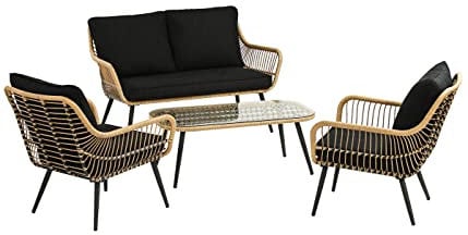 Dehner Gartenmöbel Lounge Venezia, 4-teilig, inkl. Polster, Aluminium/Kunststoff/Glas, schwarz/Hellbraun