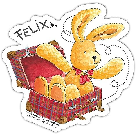 Spreadshirt Felix der Hase im Koffer Sticker Aufkleber, 10 x 10 cm, Mattweiß
