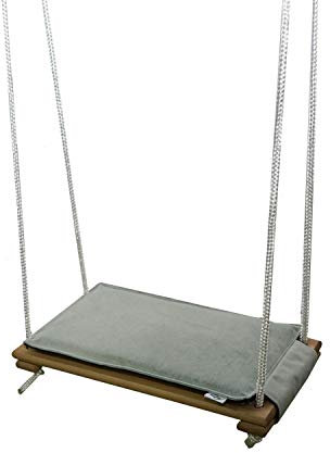 Skyline Balancoire Enfant Exterieur Jardin en Bois Accessoire Interieur Tissu Siege Fait Main Balançoire pour Bébé Interieur Corde Naturel/Gris