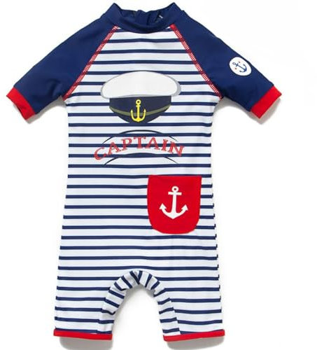 BONVERANO Traje baño bebé protección Solar UPF 50+ Cierre Cremallera (Capitán, 18-24 Meses)