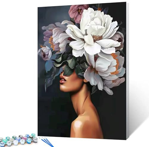 Tucocoo Peinture à l'huile par numéros pour adultes - Motif tête de femme - Style moderne - Figurine acrylique tendance sans cadre - 40,6 x 50,8 cm (l x H)