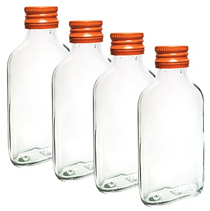 DIAH DO IT AT HOME 10 x Glass Pocket Flask Bottles 100 ml (0.1L) with Orange Screw Caps - for Filling it Yourself with Screw Cap Air-Tight