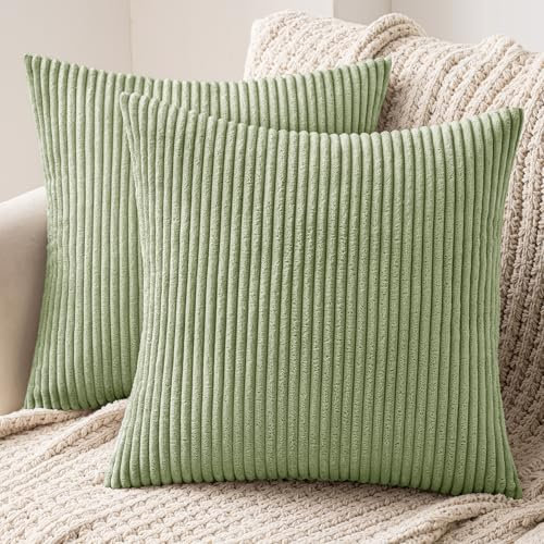 MIULEE Kissenbezug Kordsamt Zierkissenbezug Dekokissen Sofakissen Kord Kissenhülle Dekorative Weiche Zierkissenbezüge Kissen für Sofa Sessel Zuhause Schlafzimmer 60x60 cm Bohnengrün
