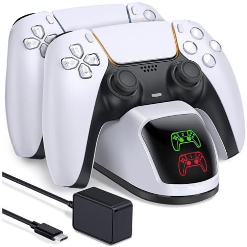 Estación de carga para controlador de PS5 para controlador Dualsense con adaptador de CA de carga rápida de 5 V/3 A, estación de carga PS5, cargador dual PS5 para carga PlayStation5