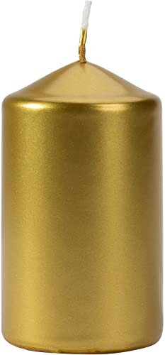 Stumpenkerzen Durchmesser 6 cm, Höhe 10 cm, Säulenkerzen Blockkerzen Gold Metallic, geruchsneutral, lange Brenndauer 30h, Set 6 Stück (1 Box)