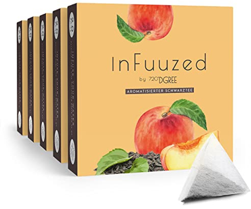 720°DGREE Eistee Pfirsich InFuuzed Kalter Tee - 5x 25 Beutel mind. 62,5L | Echter Geschmack - Kein Zucker, Ohne Kalorien - Natürliches Aroma für Wasser - Ideal für die Trinkflasche, Sport & Unterwegs