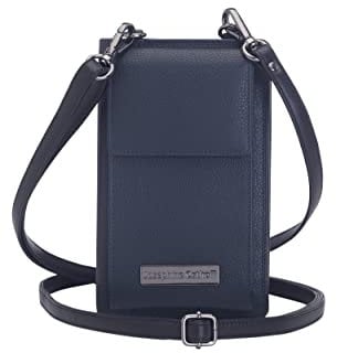 Josephine Osthoff Handy Umhängetasche mit Geldbörse, handgemacht aus 100% Echtleder, Clutch für Damen, RFID Schutz, Crossbody Schultergurt, 12 Kartenfächer, Farbe:Marine