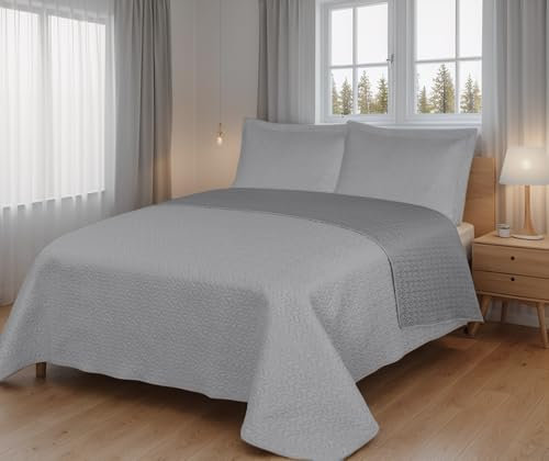 Etrexonline Colcha Bouti Reversible Lisa 100% Microfibra Extra Suave Colcha Cubre Cama Multiusos para Primavera y Verano Incluye 2 Fundas de Cojín para Cama de 140/150/160-250x260cm - Gris