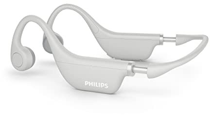 PHILIPS Kids Open-Ear Bone Conduction Bluetooth Headphones with Internal Microphone and Parental Controls, Gray, TAK4607GY