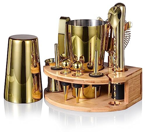 Esmula Cocktail Shaker Set, 750 ml, 12-Piece Stainless Steel Bartender Kit, Gift for Men, Women, Friends, Home Stylish Bar Tool Set with Cocktail Recipe Book (Gold)