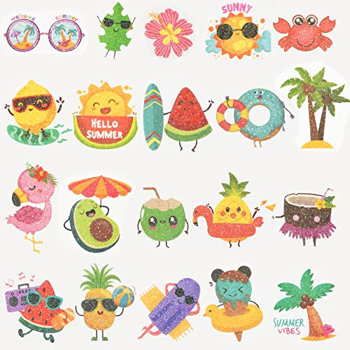 10 Blatt Tattoo glitzernd Sommer zum Aufkleben Kinder Klebetattoos Hawaii Schwimmbad Poolparty Party Mitgebsel Temporäre Tattoos Accessoires für Mädchen Junge Kindergeburtstag