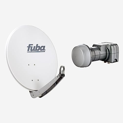 Fuba Sat Anlage 2 Teilnehmer | Satellitenschüssel Komplettset - DAA 650 G Sat-Schüssel 60x65cm Alu hellgrau + Fuba DEK 217 Twin LNB 2 Teilnehmer (DVB-S2, HDTV, UHD 4K/8K, 3D) mit LTE-Störfilter