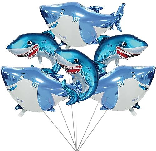 SUNSK Geburtstagsballons Hai Folienballon Gross Blau Hai Ballon Hai Geburtstag Luftballons Riesen Shark Folienballon Ozean Thema Party Dekoration für Kinder 6 Stück