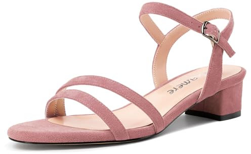 Castamere Donna Basso Chunky Blocco Gattini Tacco Heel Aperte sulla Punta Cinturino alla Caviglia Slingback Sandali Ballo Dress 3 CM Heels Rosa 37 EU