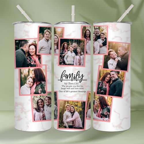 zouwii Taza Personalizada De Acero Inoxidable De 20 Oz Con Foto, Vaso De Café Personalizado Con Tapa Y Pajita Aislada Al Vacío Con Sus Fotos Familiares