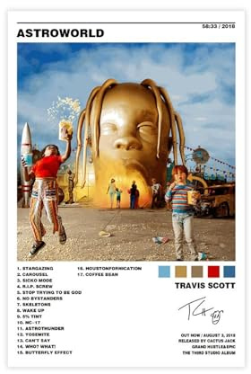 yiili Travis Scott Astroworld Album-Poster, Leinwandposter, Wandkunst, Dekordruck, Bild Gemälde für Wohnzimmer, Schlafzimmer, Dekoration, ungerahmt, 30 x 45 cm