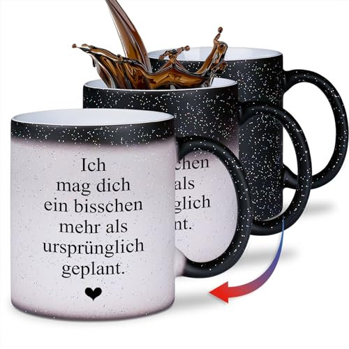 glitzertassen.de® | Ich mag dich ein bisschen mehr als ursprünglich geplant | Farbwechseltasse mit Glitzer | Geschenkidee | Liebe | Magic-Tasse | Keramik | 330 ml