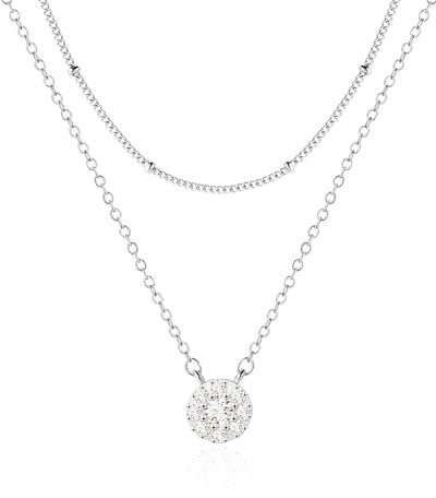 Mesovor Mehr Schichtige Silber Ketten für Damen und Mädchen, 18 Karat Vergoldete Scheiben-Herz-Münzen-Rundanhänger Halskette für Hochzeitsfeier (Silber-Münze)