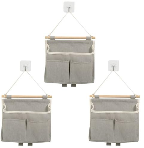 3 Stück Hängeorganizer, Hängende Aufbewahrungstasche Hohe Kapazität Hängeaufbewahrung Tür Organizer 3 Fächer mit Klebriger Haken Wandorganizer für Zuhause, Büro, Geschäft, Wohnmobil (Grau)