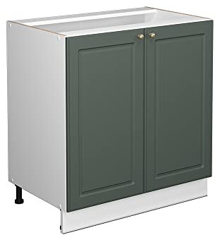 Vicco Spülenunterschrank Fame-Line, Grün-Gold Landhaus/Weiß, 80 cm mit Regal, AP Eiche