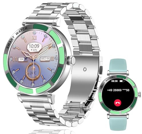 MiGuoLeyu Montre Connectée Femme, 1.27 Smartwatch avec Appel, Montre podomètre avec Moniteur de fréquence Cardiaque SpO2 Menstrual Cycle Sonn Monitoring, Montre Connectée pour iOS et Android/Argenté