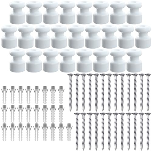 OASHISU 25 x Aisladores de Porcelana blanco para Instalación Cable Textil | aisladores para cables trenzados, aislante de porcelana, brillante, Ø18 mm, aisladores de cerámica vintage
