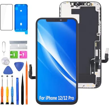 HLYGZX Display für iPhone 12/12 Pro LCD Bildschirm Ersatz FHD Touchscreen 3D Touch Face ID Digitizer Rahmen Montage,Waterproof Adhesive,Reparaturkits NEU