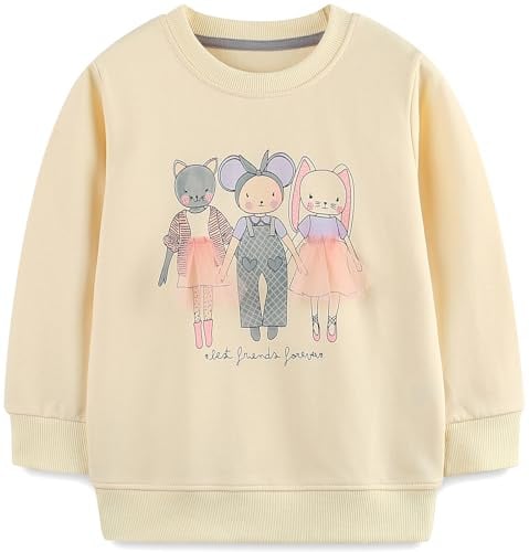 TEDD Girls Sweatshirt for Kids Cotton Top Casual Jumper Girl T Shirt Toddler Clothes Long Sleeve Pullover Age 4-5 Years Beige