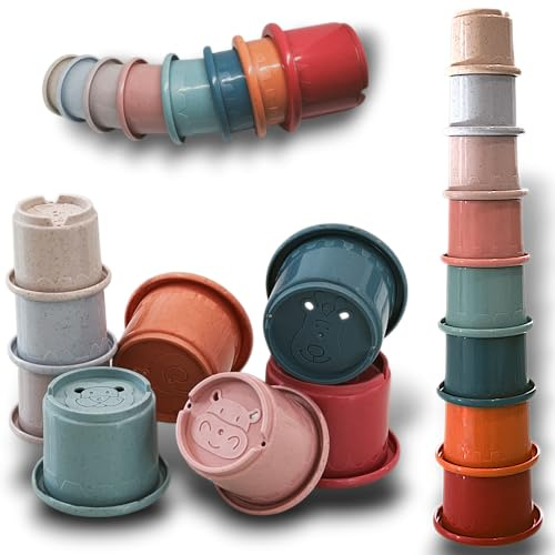 Lucknel BPA-freies Stapelbecher-Set für Babys-Badewannenspielzeug-Sandspielzeug-Bunte Tiermotive-Spielzeug ab 6 Monate-Förderung der Motorik und sensorischer Fähigkeiten-Langlebig-Stapelbecher Set