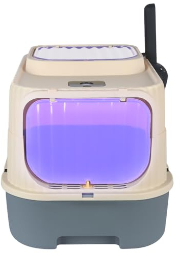 Bac à Litière pour Chat, Fermé, Maison de Toilette, Plateau Amovible, Pelle, pour Grand Chat, Capacité de Charge 15 kg, Anti-Traces, Anti-fuites, 37 x 49 x 37 cm (stérilisé) Gris