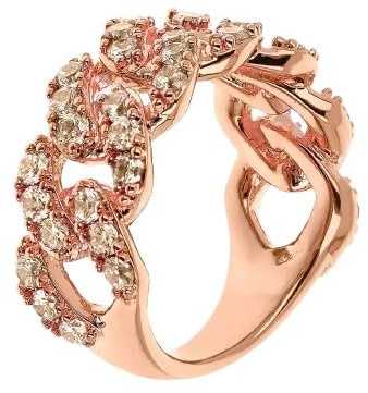 Bronzallure Anello a Fascia Catena Grumetta Squadrata con Pavé di Cubic Zirconia placcato oro rosa 18 carati WSBZ02329.CHA-CZ (18)