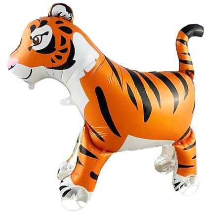 XXL Tiger Folienballon, Walking Tiger Ballon mit Rädern, Cartoon Tier Riesenballon, Waldtiere Geburtstag Luftballons, 3D Tiere Luftballon Stehend für Kinder Geburtstagsfeier Deko