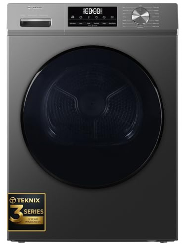 Teknix TK3HP10XS 60cm Freestanding 10kg Heatpump Front Load Tumble Dryer - Quick Dry Function - 3 Year Cover - AI Sensor Dry - Allergy Care - Drying Rack - Titanium - A++ Rated