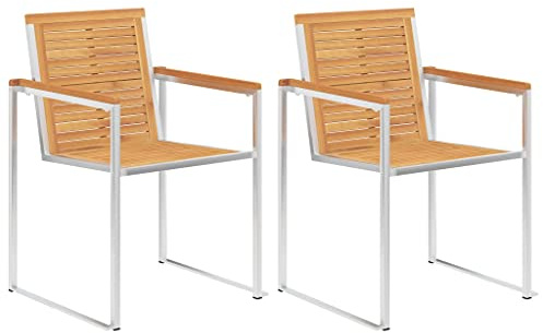 PTUGUOF Teakholz Gartenstühle 2er Set mit Kissen, Massivholz Teak und Edelstahl 304, Esszimmer Stühle für Terrasse