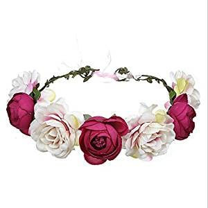 Amorar Handgemachte rote Rose Blume Garland Stirnband, Haar Kranz Halo Floral Krone für Festival Hochzeit, Kopfbedeckung mit Band,EINWEG Verpackung