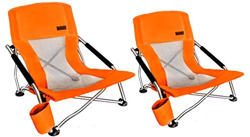 Nice C Strandstuhl Klappbar Leicht, Strandstühle, Strandstuhl, Campingstuhl, Strandstühle für Erwachsene Ultraleichter Campingstuhl mit Getränkehalter & Tragetasche (2 Packung von Orange)
