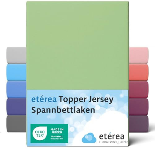 etérea Jersey Topper Spannbettlaken 90x200-100x200 cm Minze für 5-10 cm Steghöhe 100% Baumwolle - Oekotex Spannbetttuch Matratzen Bett Bezug - Bettlaken 90x200cm - 100x200cm Grün
