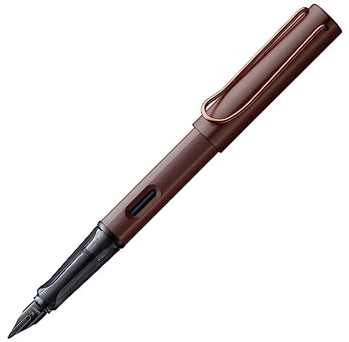 LAMY Lx edler Füllhalter 090 aus leichtem Aluminium in der Farbe marron mit Edelmetallveredelung und schwarz glänzender PVD Stahlfeder, inkl. Tintenpatrone LAMY T 10 in blau und Geschenkverpackung