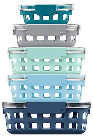 Ello Duraglass Mixed Meal Prep Sets Leak-Proof Glass Food Storage Containers with Silicone Sleeves and Airtight BPA-Free Lids, Dishwasher, Microwave, and Freezer Safe