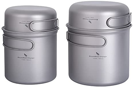 Boundless Voyage Titanium Pot Pan Cooking Set with Folding Handles Outdoor Camping Hiking Mess Kit 2 Sets