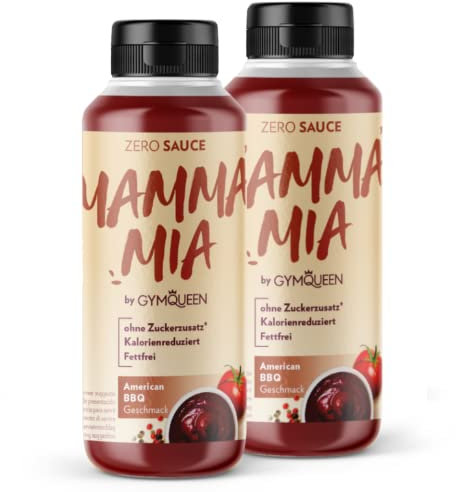 GymQueen Mamma Mia Zero Sauce 2x265ml, kalorienarm, ohne Fett & ohne Zucker, zum Verfeinern von Gerichten oder als Salat-Dressing, vegetarisch und laktosefrei, American BBQ