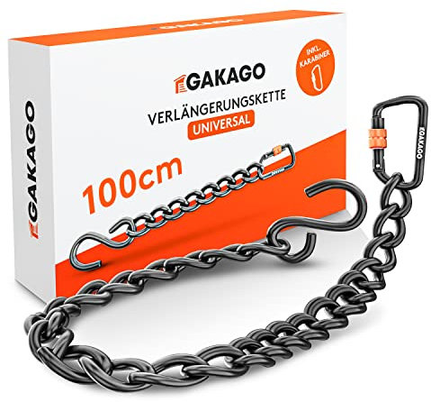 Gakago Verlängerungskette als Hängesessel Kette, Schaukel Verlängerung, Boxsack Halterung - Extra Starke Stahlkette mit S-Haken und Karabiner - Flexible Aufhängung auch für Draußen