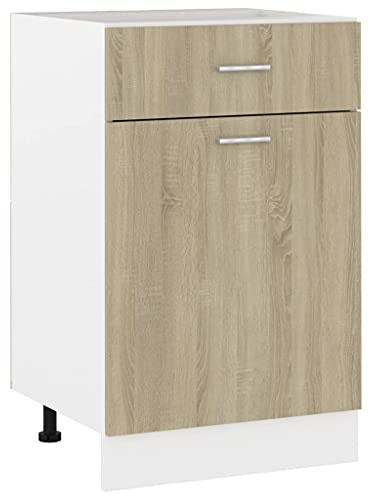Makastle Aufbewahrungsschrank Mehrzweckschrank Kleiderschrank Wäscheschrank Kommode mit 2 Regalböden und 1 Schublade, für Wohnzimmer Küche, Sonoma-Eiche 50x46x81,5 cm Spanplatte