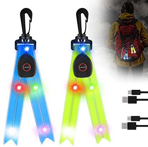 LED Blinklicht Schulranzen - 2er USB Aufladbar Kinder Reflektoren Blinklicht Schulranzen Sicherheitslicht, wasserdichte Sicherheit Licht Reflektor Anhänger für Schulranzen, Rucksack, Wandern