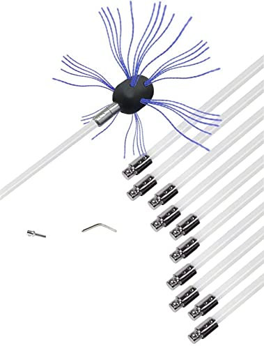 Estufa De Pellets Kit De Deshollinador Accesorios For Chimenea 6/8/10/12 Varilla De Deshollinador Flexible + 1 Cabezal De Cepillo Deshollinador Deshollinador Estirable Kit de limpieza de chimenea