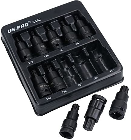 AB Tools - Lot de 10 douilles Torx mâles à choc 1/2 T20-T70 - Ensemble de douilles Torx - Bits