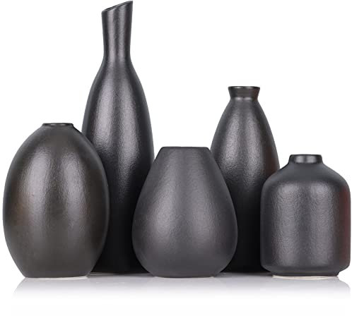 Lot de 5 vases bourgeons en céramique Noire, décor de Ferme, cheminée, Manteau et étagère, décoration de la Maison pour Salon, entrée, Salle de Bain, Cuisine et Bureau, décoration de Table Basse
